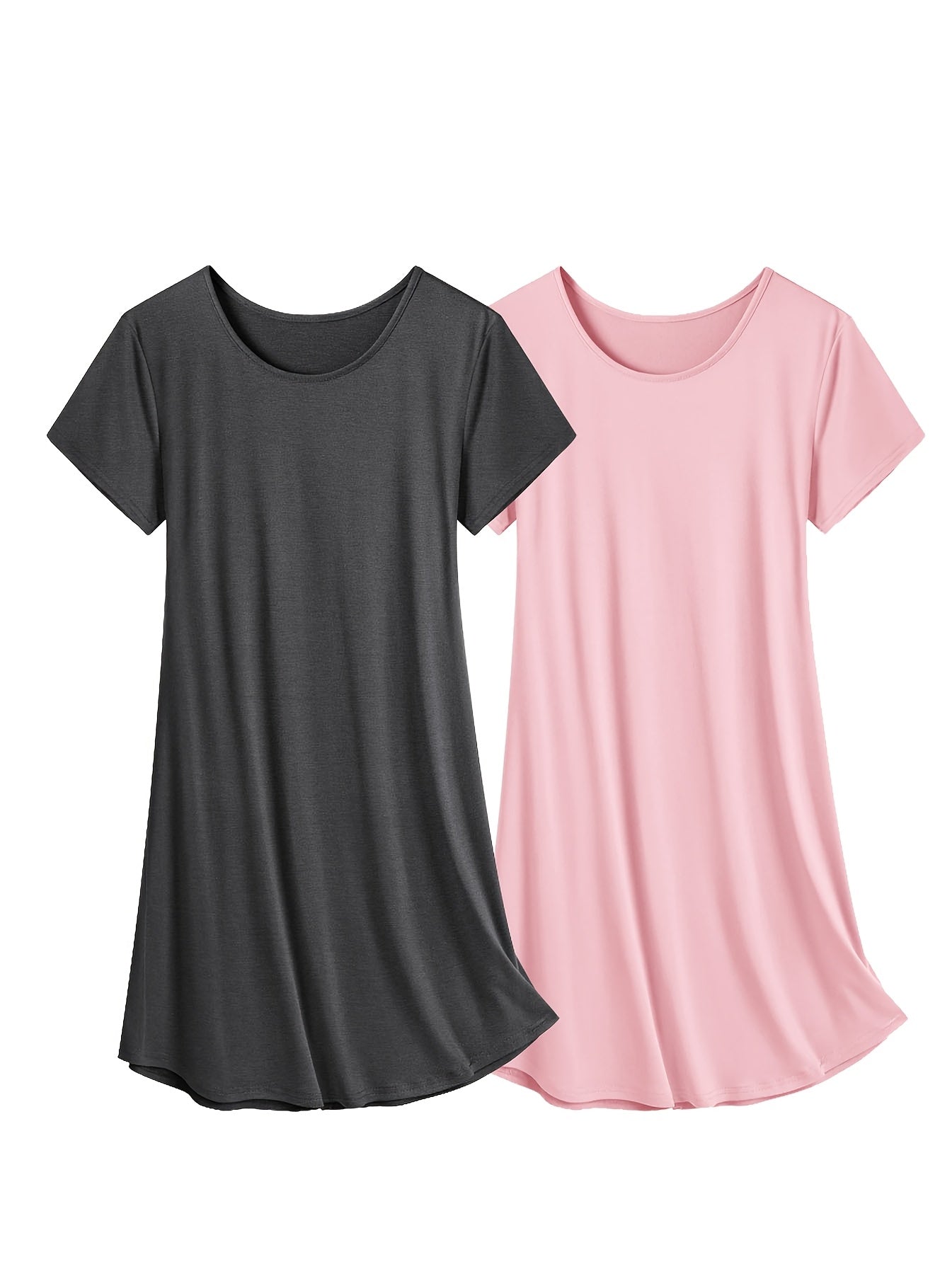[Women's Sleep Dress 2-Pack] Two-Pack - Women's Soft and Comfortable Solid Color Casual Sleep Dress - Spring/Summer Nightgown with Simple Round Neck Loose Fit
