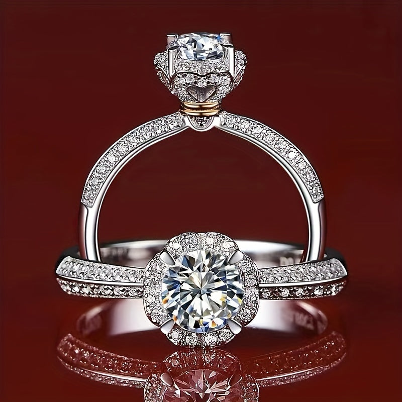 S925 Sterling Silveryy 1 Carat Moissanite Diamond Ring Fashionable Men'S Pinky Ring Women'S Couple Design High-end Luxury Men'S Gift For Girlfriend Proposal Engagement Wedding Elegant Daily Wear For Mother Jewelry Gift With G