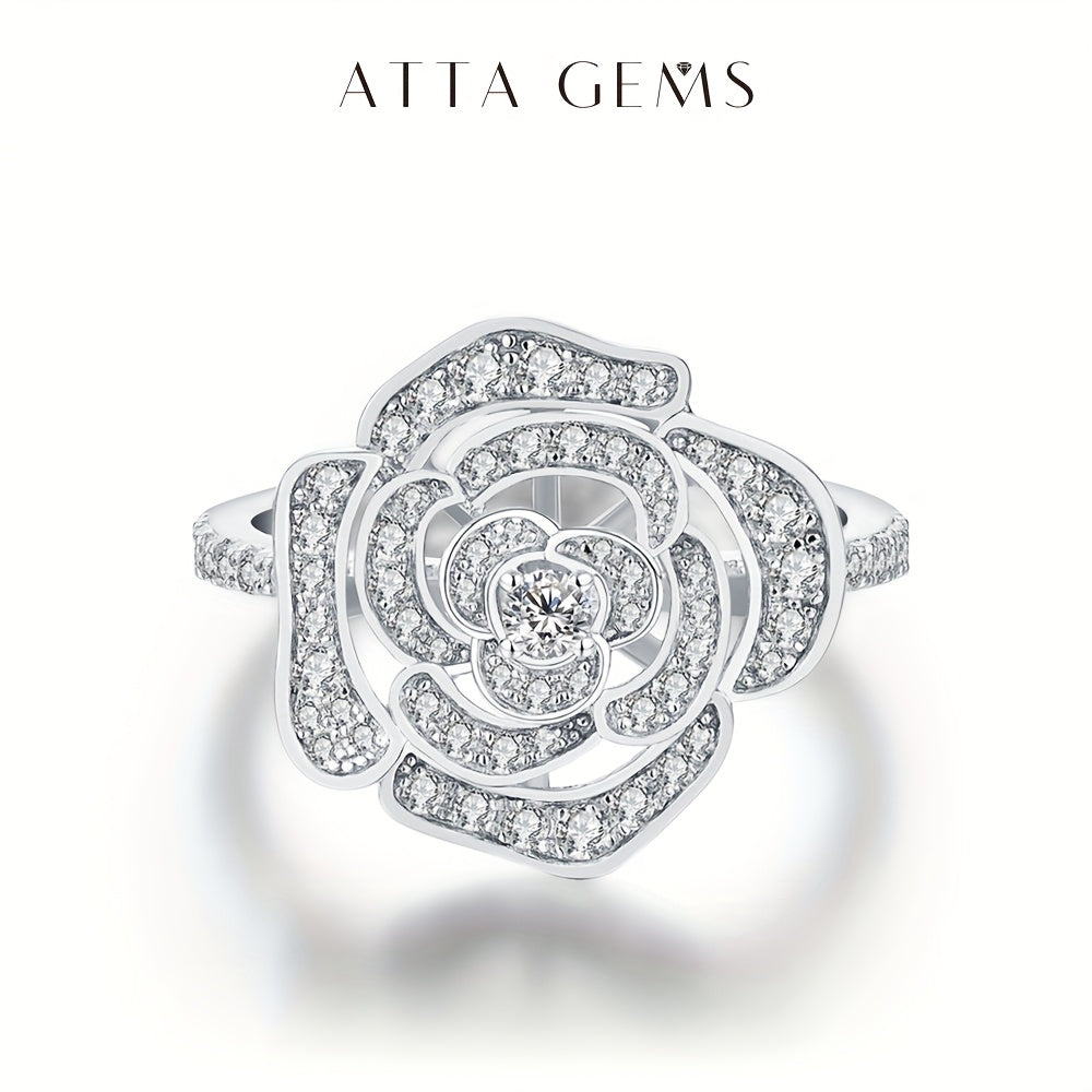 [3-Carat Moissanite Rose Ring] 3-Carat Moissanite S925 Silver Rose Ring | Layered Petal Design Wedding Band | Gift for Girlfriend, Jewelry Piece