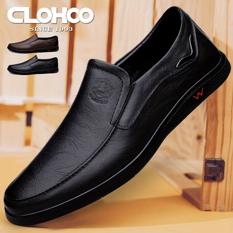 [Comfortable Men's Loafers] CLOHOO Men's Business Casual Loafers | Two-Layer Cowhide Rubber Sole, Breathable Faux Leather, Comfortable Soft-Soled Classic Shoes