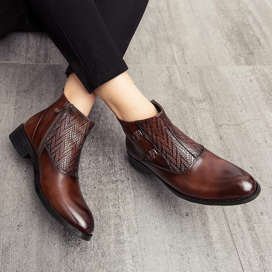Men's British Style Boots Seasonal New Brown Boots Men's Formal Shoes Business Shoes Non-Slip British High-Top