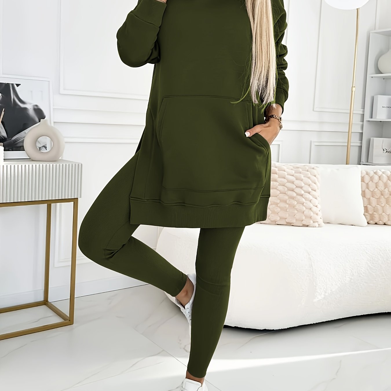 Directional Casual Suit, Women'S Solid Color Hooded Sweatshirt + Solid Color Leggings Two-Piece Set, Machine Washable And Dry Cleanable, Suitable for Daily Commuting