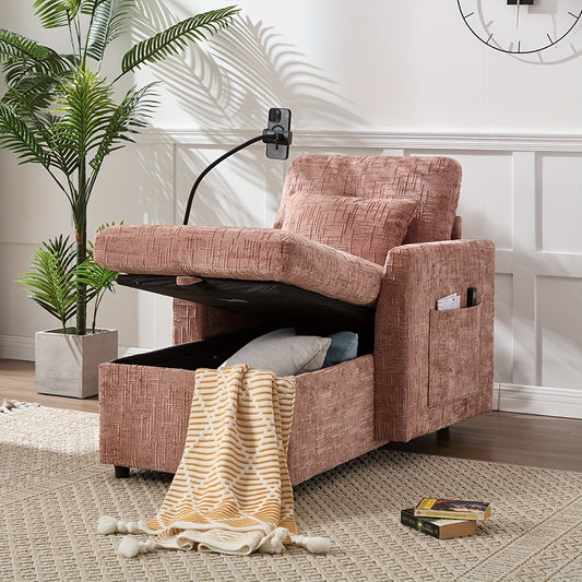 Chenille Recliner Chair, Multifunctional Lazy Lounge Chair, Soft Comfortable Single Lounge Chair, Storage Backrest Chair with Phone Holder, Side Pockets, And Pillows Suitable for Apartments, Living Rooms, Bedrooms And Study,