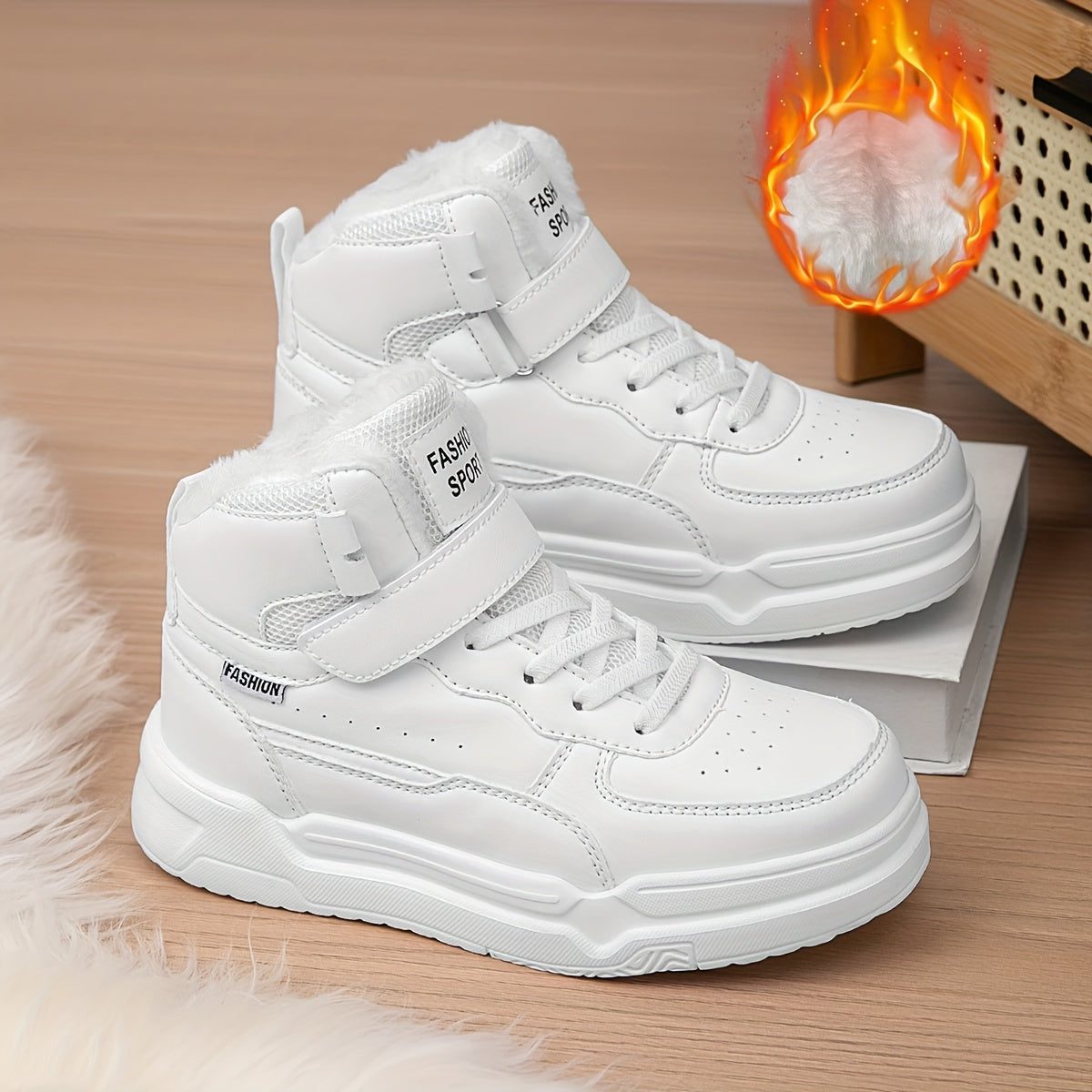 Kids' High-Top Winter Sports Shoes - Lightweight EVA Sole, Thickened Warm Skate Shoes with Fleece Lining, All-Terrain Suitable for Outdoor, School and Casual Wear - Ideal Choice for Skiing, Snowboarding, Autumn and Winter Spo