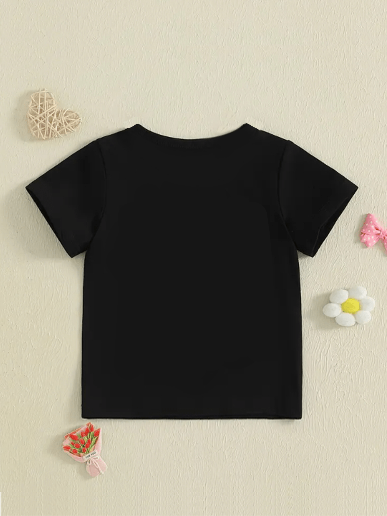 [Girls' Butterfly T-Shirt Set] 5pcs Set of Girls' New Fashionable Round Neck Short Sleeved T-shirt with Interesting Butterfly Pattern Print, Comfortable Polyester Fiber Casual Summer Top