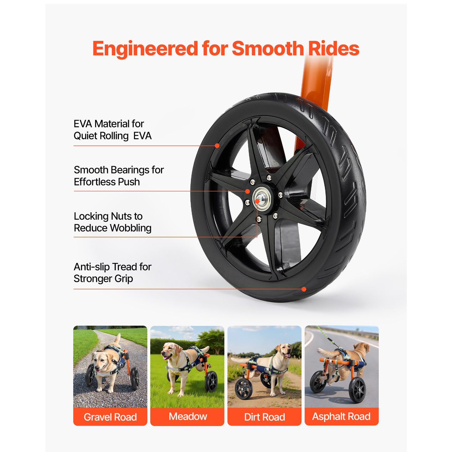 VEVOR Dog Wheelchair for Back Legs, Lightweight 2 Wheels Pet Wheelchair, Height, Width & Length Adjustable, Dog Cart with Shock-Absorbing Wheels, for Injured, Disabled Dogs 35-48 lbs / 48-88 lbs, Medium/Large-Size