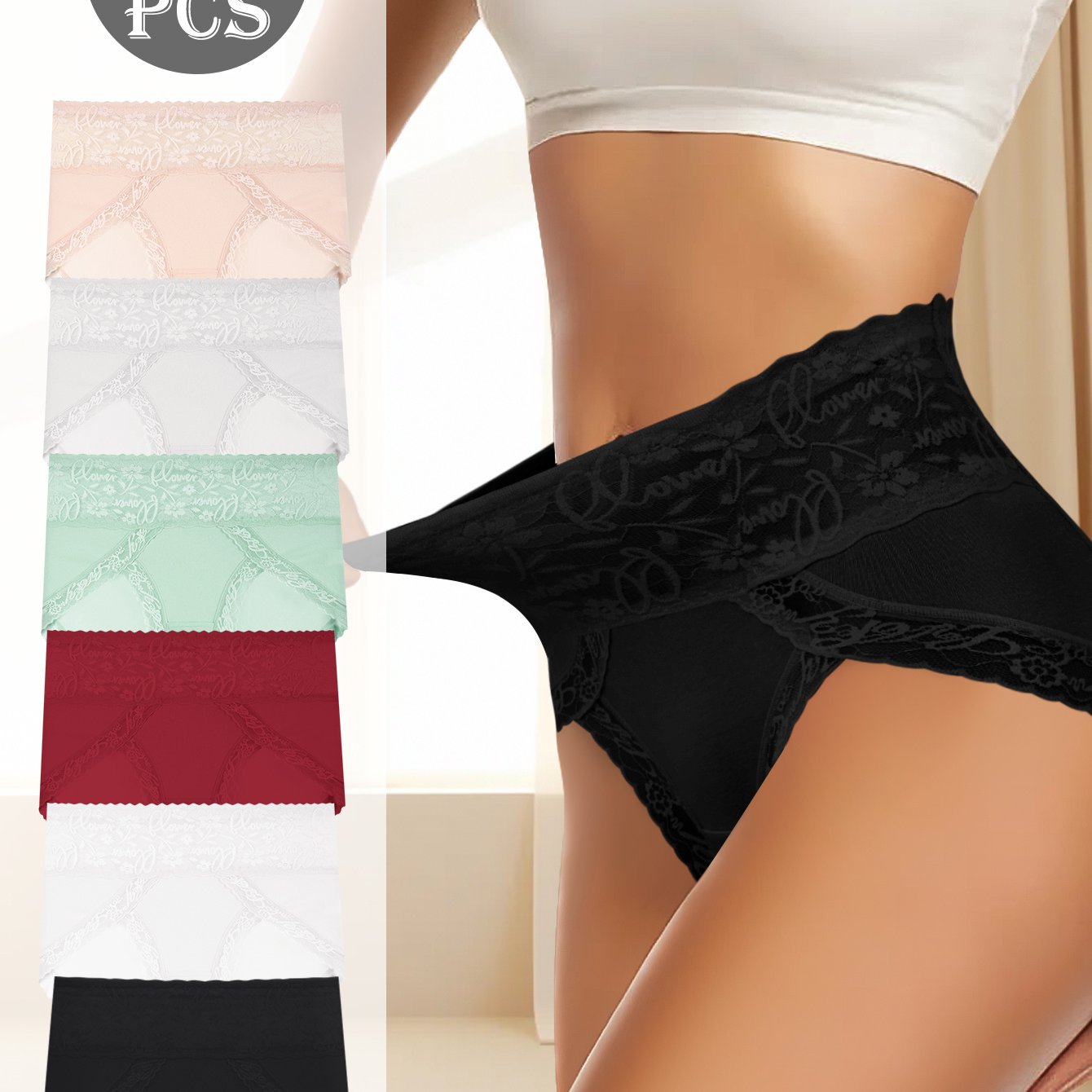 6pcs QUASTI Women'S Seamless High Waist Tummy Control Underwear - Mid-Rise Breathable Body Shaper with Butt Lifting & Stretching, Solid Color (White, Beige, Black, Red, Green, Blue) for Yoga, Office, Bridal, Date Nights, Tumm