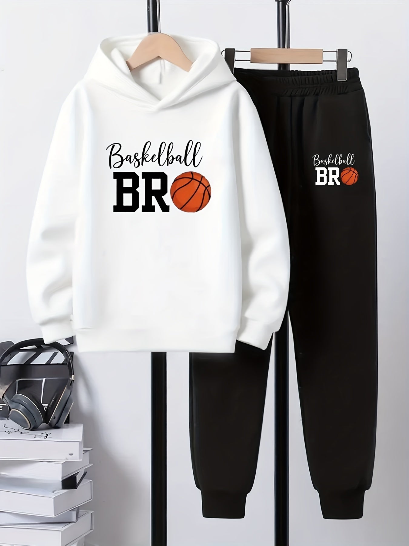 2pcs Boys' Basketball Outfit Set - Hoodie & Joggers with BR Print, Thick Winter Warmth, Machine Washable Casual Playwear for School & Practice, for Outdoor, Perfect For Youngsters' Sports & Activities