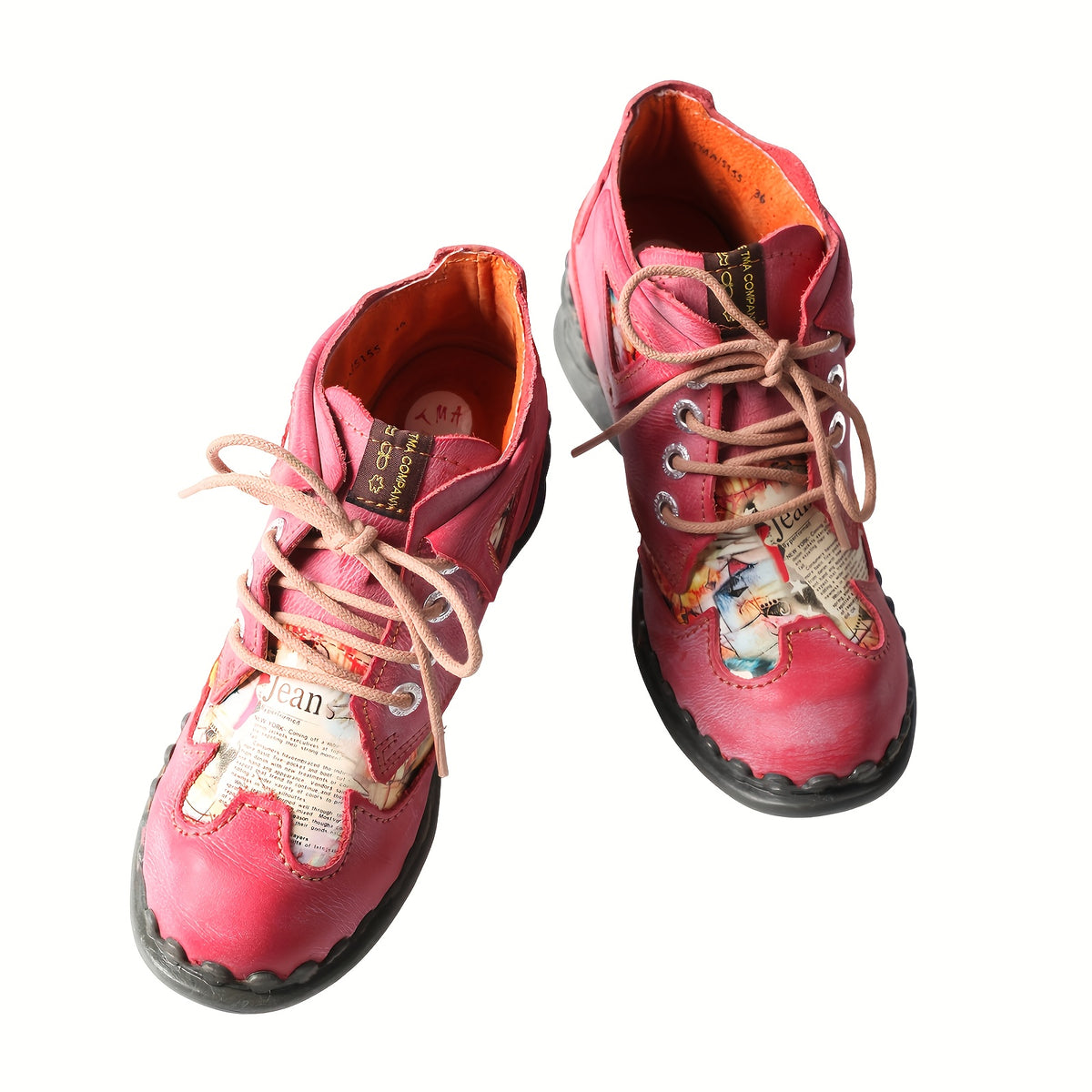 1pr TMA EYES&MAIA Fashion Wave Folding Toe Opening Short Boots - All-Season Comfort Lace-Up Block Heel Low Heel Boots with Split Cow Cover Upper, Pig Split Cover Inner, TPR Sole, and Microfiber Insole