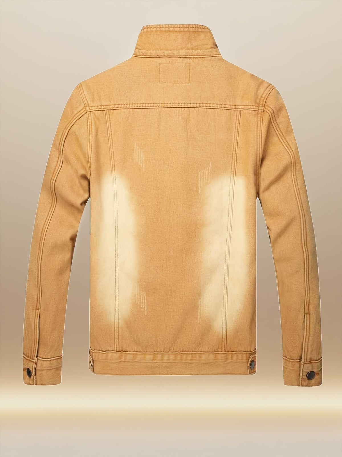 Men'S Slim Fit Heavyweight 100gsm Plush-Lined Faux Denim Jacket - Classic Yellow Washed Vintage Style Lapel Collar & Single-Button Closure, Winter Warmth for Casual & Semi-Formal Outfits, Durable Lining, Versatile Cold-Weathe