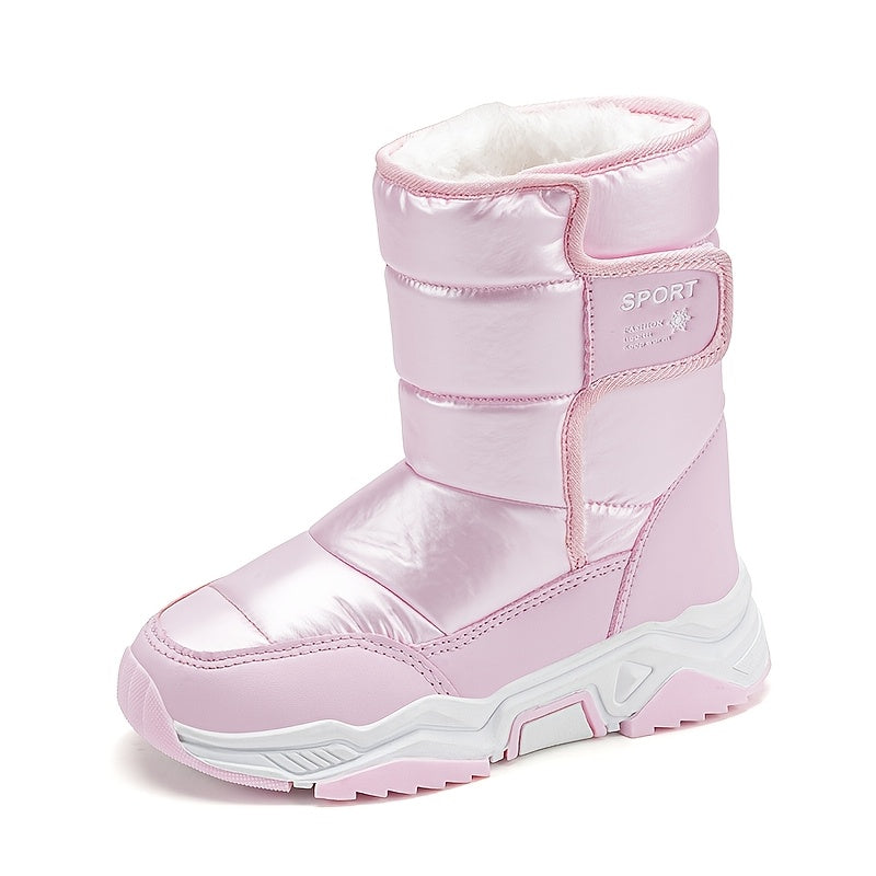 Girls & Boys Winter Snow Boots with Closure - PU/Fabric Upper & TPR Sole, Pastel Pink/White/Black/Clear - All-Terrain Traction, Cushioned Insole, Round Toe & Arch - Warm Winter Boots for,, Casual Attire - Ideal for Ski Resort