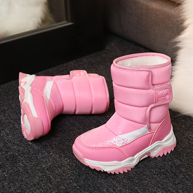 CHTAPPILIAR Girls' Winter Snow Boots - Pink Fleece-Lined Warm Winter Boots with Tassel Accent, High-Top Round Toe & Hook-and-Loop Closure, Cute Winter Boots