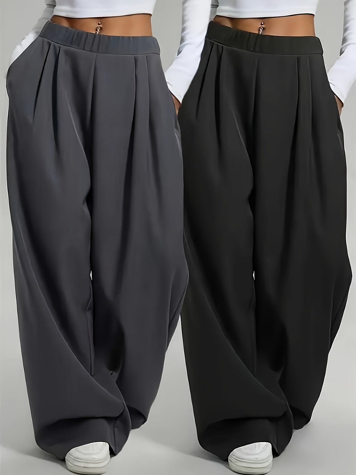 Elegant • Set of Two • Solid Color • Casual • Wide-Leg Pants