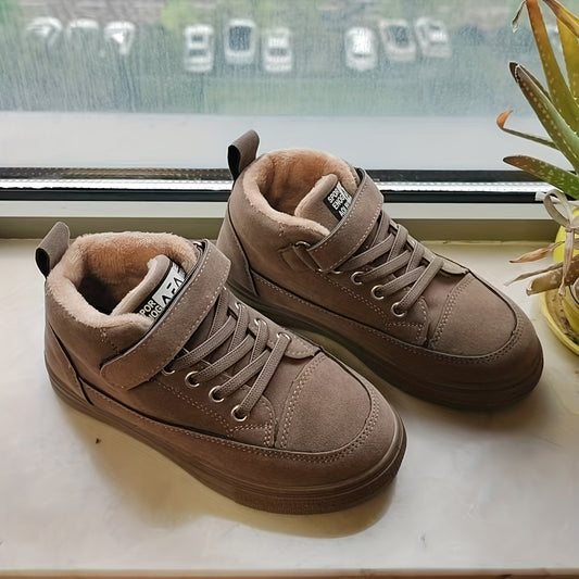 Boys' Winter High Quality All-Terrain Sneakers with Thick Warm & -Slip TPR Sole - Low-Top PU Shoes with Hook-and-Loop Closure for, Playdates, Outdoor Activities - Kids' Cold Weather Casual Footwear (Easy On/Off)