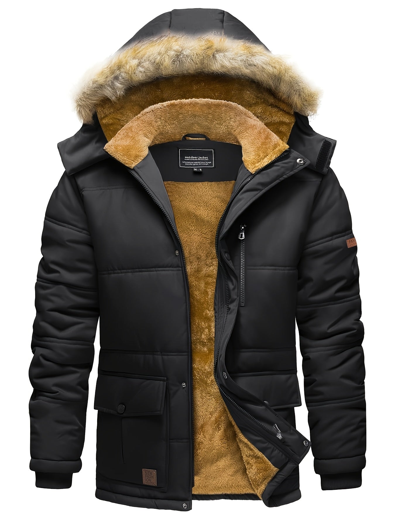Men's Heavy-Duty Winter Jacket with Detachable Hood - High Quality Windproof Thermal Parka Coat, Fleece & Full-Zip Closure, Multi-Pocket for Skiing, Hiking, Camping, - Beige/ (No-Fill Cold Weather Outer, Mens Winter Jackets A