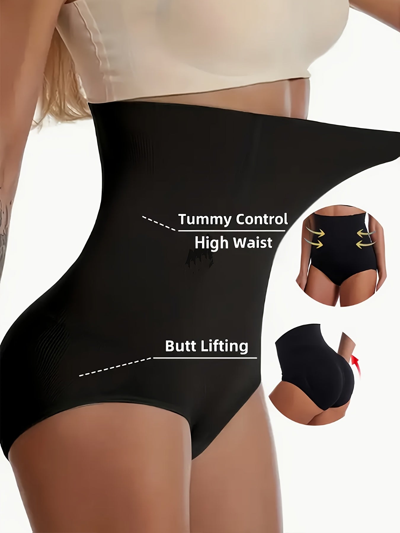 [Looks 10 Pounds Thin]3-Pack Of Women's High-waisted Shapewear - Apricot And Black, Abdominal Control And Buttock Lift, Smooth Stretch Fabric, Solid Stripe Details, Daily Body Contouring And Buttock Lift | Summer Skinny | Thi