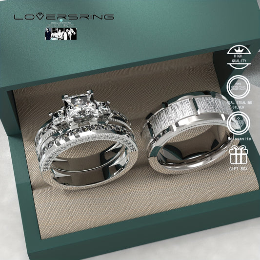 Bridal Sets Wedding Ring Sets His And Hers Promise Ring Couples Bridal Sets Women S925 Sterling Silvery Moissanite Man Wedding Bands With Couple Ring Box