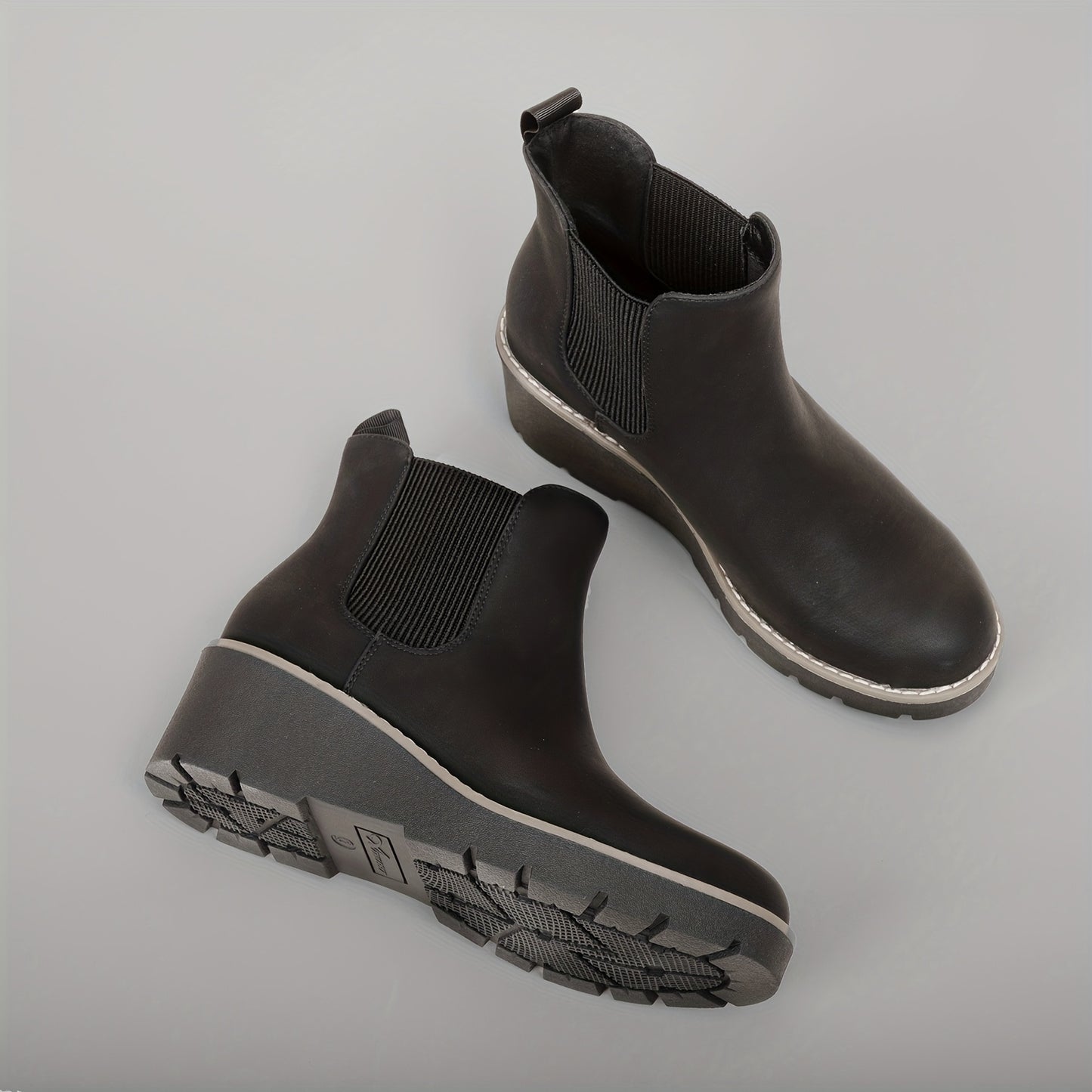 Athlefit Women'S Slip-On Chelsea Wedge Boots with Elastic Platform & Lug Sole - Chunky Mid-Heel Round Toe, PU Cover Upper, Cushioned Insole & Arch Support, Ankle Booties for Casual to Semi-Formal Outfits (Hand Washable) - All