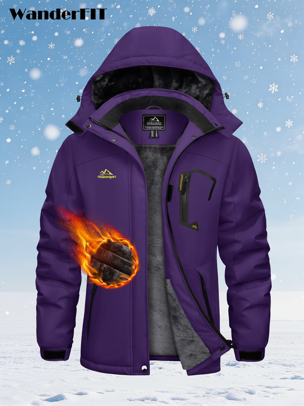 Women'S Snow Skiing Jacket Winter Thermal Warm Fleece Hiking Jacket With Detachable Hood Outdoor Snowboarding Mountaineering Winter Cycling Ice Fishing Jacket Coat
