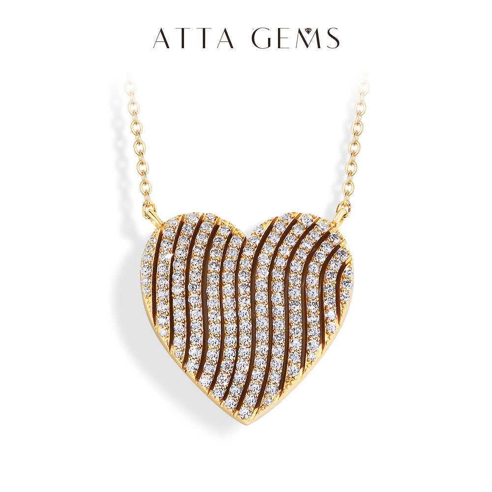 A 5.4-gram S925 Silvery Heart Necklace Has A Striped Design with Moissanite Inlays. It Is Gorgeous And Eye-catching, Suitable for Dating And Light Social Events. It Is An Ideal Jewelry Gift for Your Girlfriend Wife., Dating J