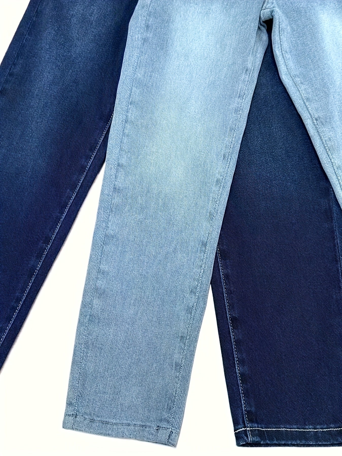 2-Pack Kids Washed Jeans for Boys & Girls Ages 8-12, Elastic Waist Straight Leg, Durable & Breathable, Mid-Rise Regular Fit, All-Season Casual Wear, Solid Color, Long Length, No Belt, Perfect for School & Outdoor Activities,