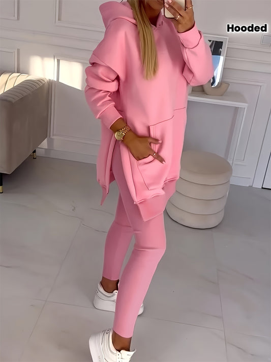 Directional Casual Suit, Women'S Solid Color Hooded Sweatshirt + Solid Color Leggings Two-Piece Set, Machine Washable And Dry Cleanable, Suitable for Daily Commuting
