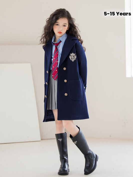 Girls' Blend Coat British Academic Style 2025 Winter Thickened Mid-Length Padded Overcoat, Keeps Warm. Easily pairs with dresses, leggings, or little boots to create a polished winter look., Seasonal Layering Piece, Cold Weat