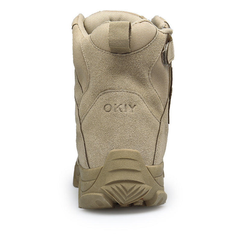 Men's Tactical Hiking Boots with Ankle Support & Non-Slip Rubber Outsole - All-Terrain Traction, Cushioned Insole, Lightweight PU Synthetic Upper - Beige/Tan Low-Top Tactical Outdoor Boots for Trekking, Hunting, Camping, Urba