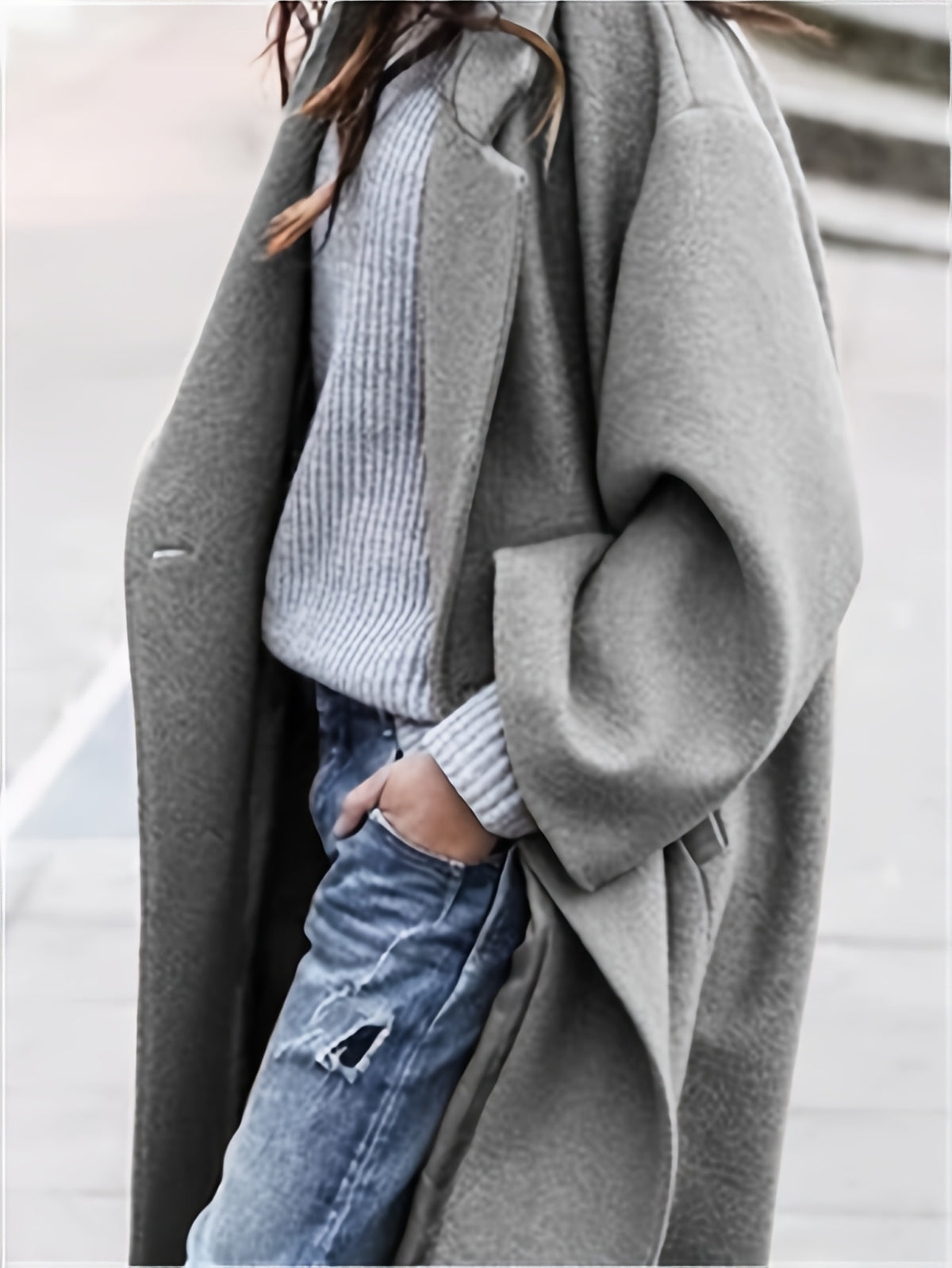 Women's Casual Elegant Solid Blue Coat - Soft Warm Collar Winter Jacket, Versatile Blazer-like Outerwear for Fall & Winter, Easy Care Fabric, Jacket For Women, Winter Clothes For Women, Coats For Women, Jackets For Women, Win