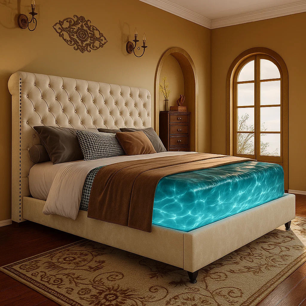 PAPABABE Upholstered Platform Bed Frame with 52.8" Sleigh Headboard - Button Tufted Design, No Box Spring Required, Easy Assembly, Durable Hardwood & Polyester, Classic Style for Modern Bedrooms, Bedroom Furniture, Elegant Be