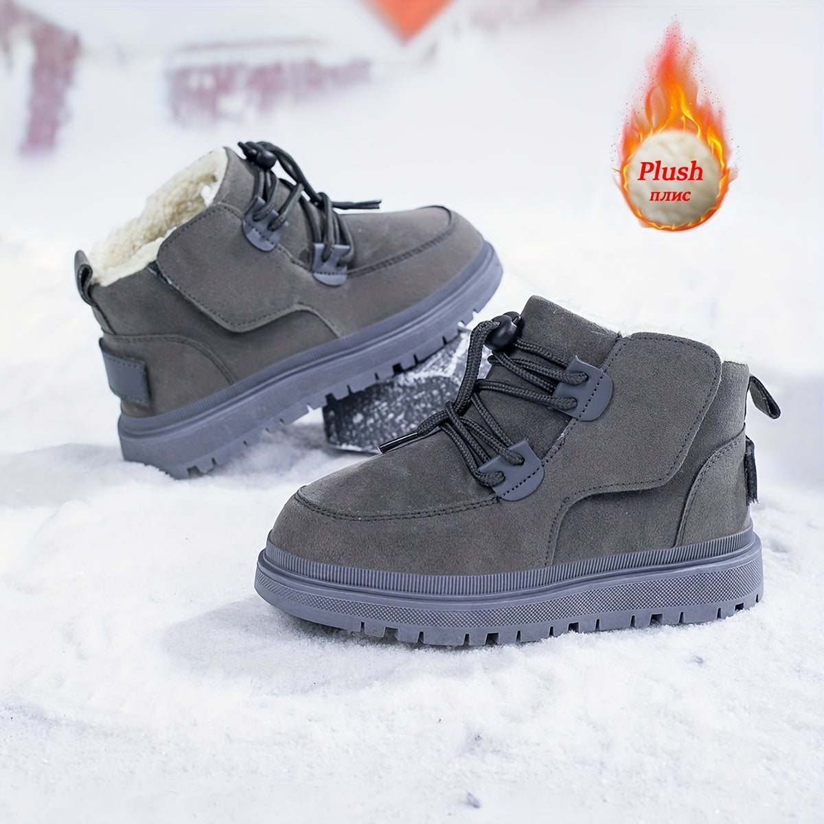 Boys & Girls Winter Snow Boots - Heavy-Duty Slip-Resistant Thermal Insulated Mid-Calf Boots with Cushioned Insole, Lace-Up & Pull Tab Closure, All-Terrain Traction Tread - Ideal for Snow, Ice, and Wet Conditions - Youth Boys