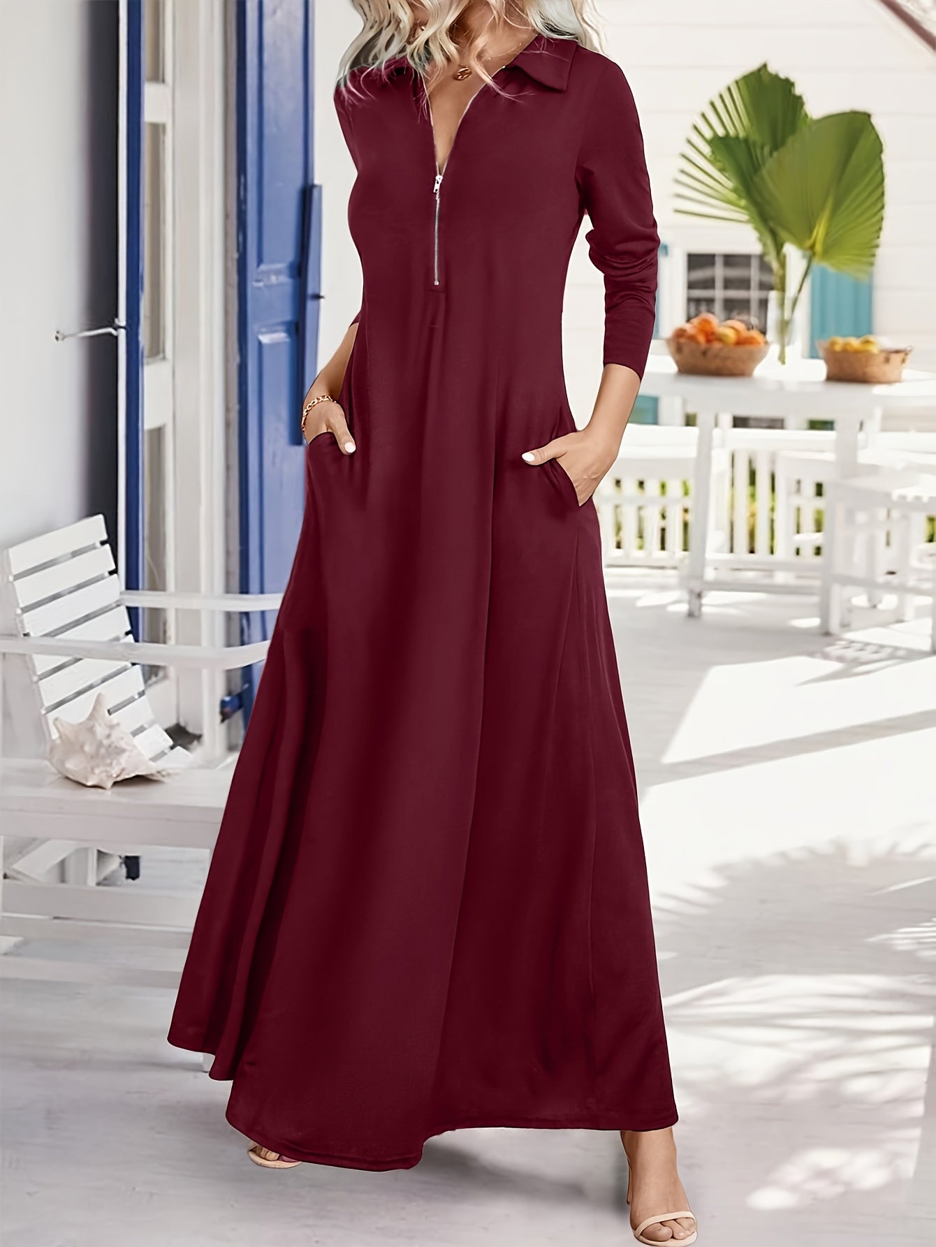 [Stylish Long-Sleeve Dress] New Stylish And Elegant Solid Color Long-Sleeve Dress for Women
