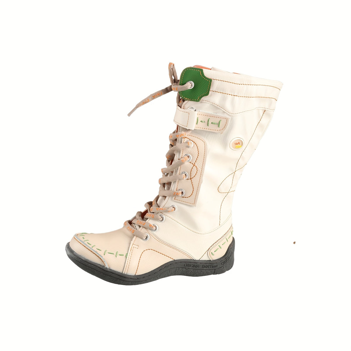 TMA EYES Women's European & American Style Two-Way Boots - White/Brown Split Cover Upper, Lace-Up & Zipper Closure, Round Toe Flat Sole Dress Boots for Jeans/Dresses, All-Season Wear, Boots For Women, Boots For Women Winter,
