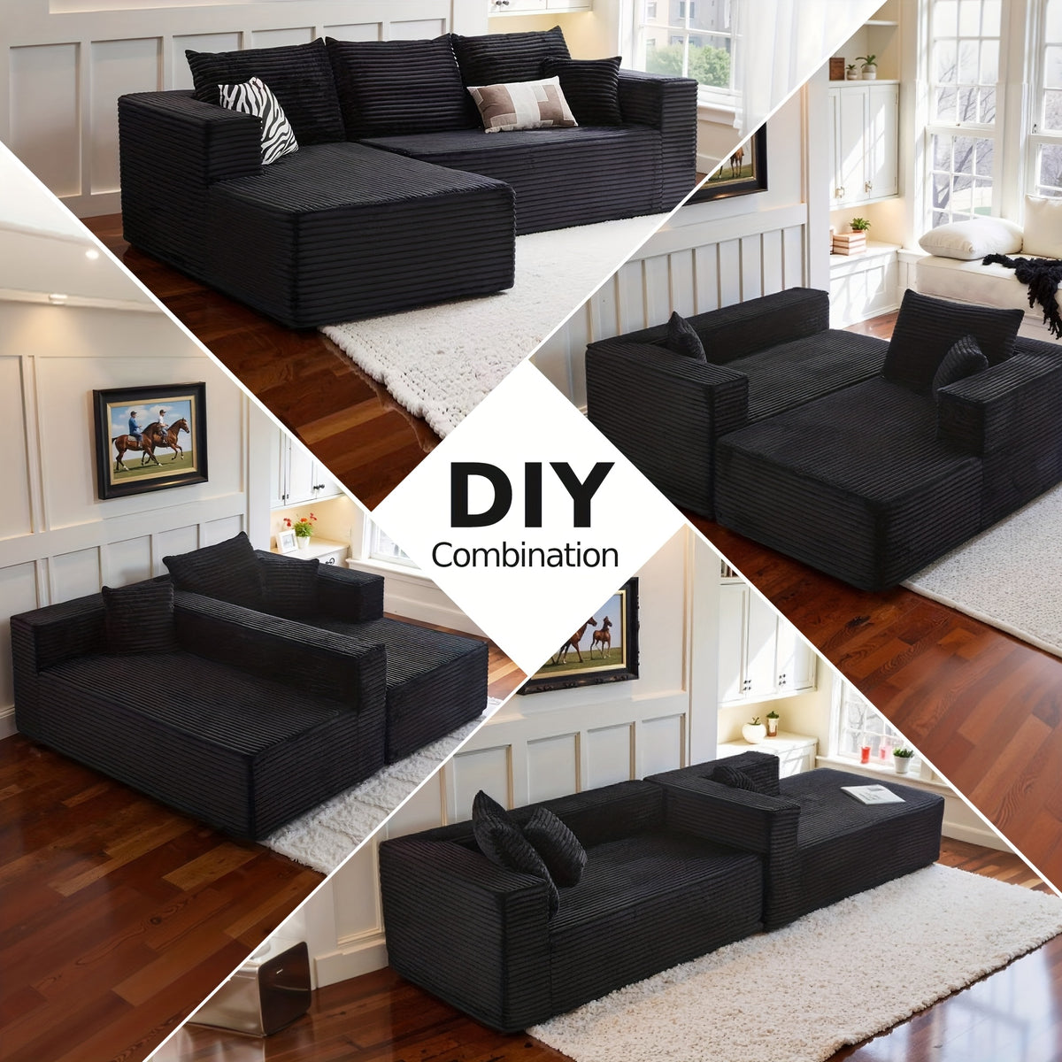 108" Cloud Sectional Couch with L-Shape Chaise, Modern Modular Sofa with Deep Seat, Upholstered Couches for Living Room Bedroom, No Assembly Required