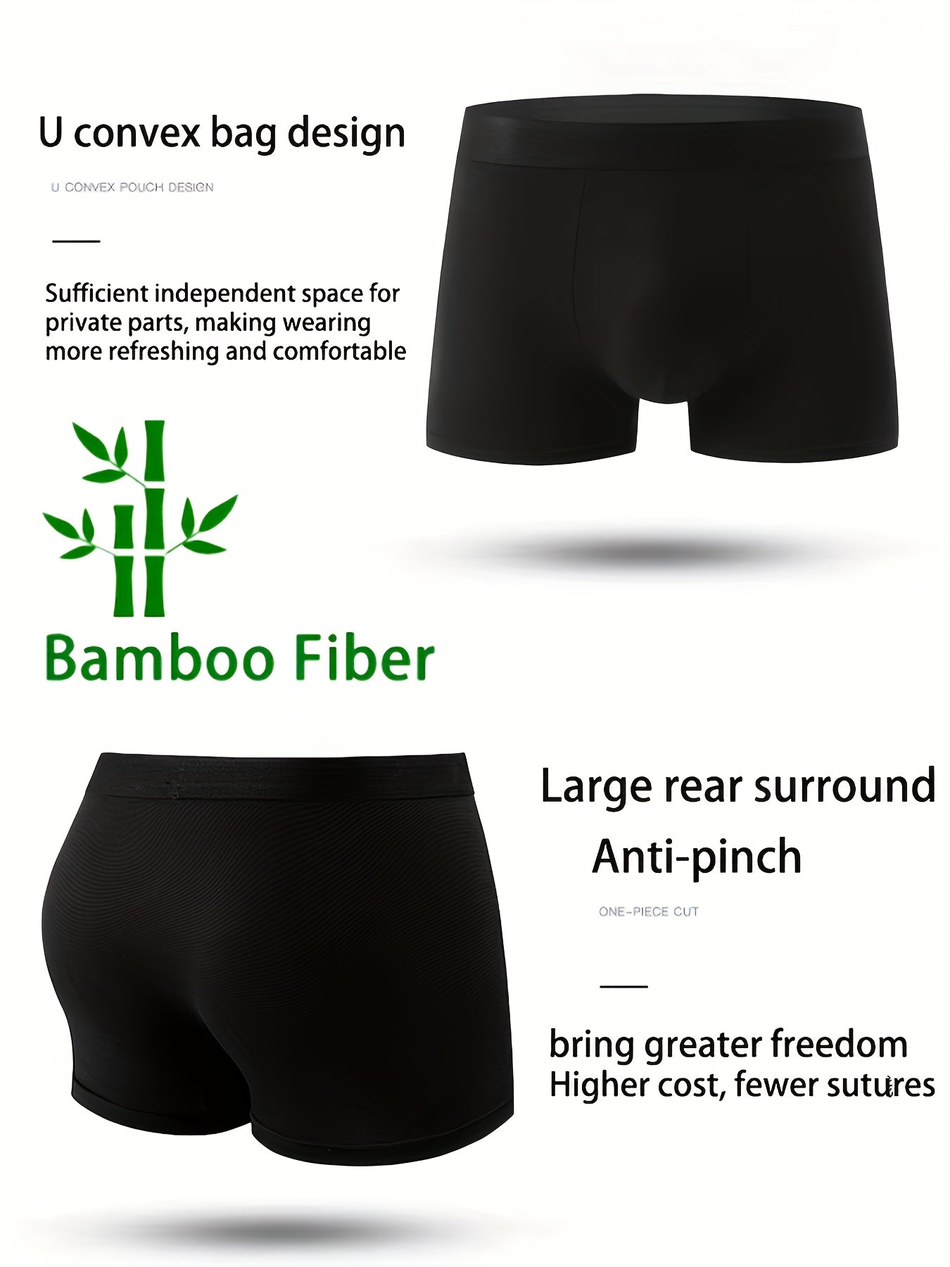 [Men's Bamboo Briefs] 7-pc Men's Bamboo Fiber Briefs - Moisture-Wicking And Breathable Men's Underwear, Soft And Stretchy Fitted Long Boxer Briefs, High-Quality Boxed Underwear Solid Black, Four Seasons Comfort