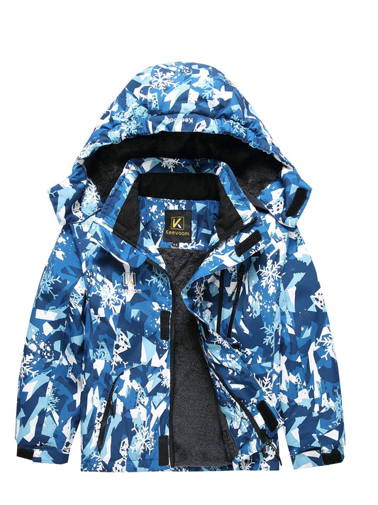 Boys High Quality Skiing Jacket Kids Hooded Winter Snowboard Jackets Windproof Warm Outerwear with Detachable Hood And Compass, Outdoor Winter Wear, Cold Weather Gear, Sporty Design, Casual Outerwear, Highquality Stitching, B