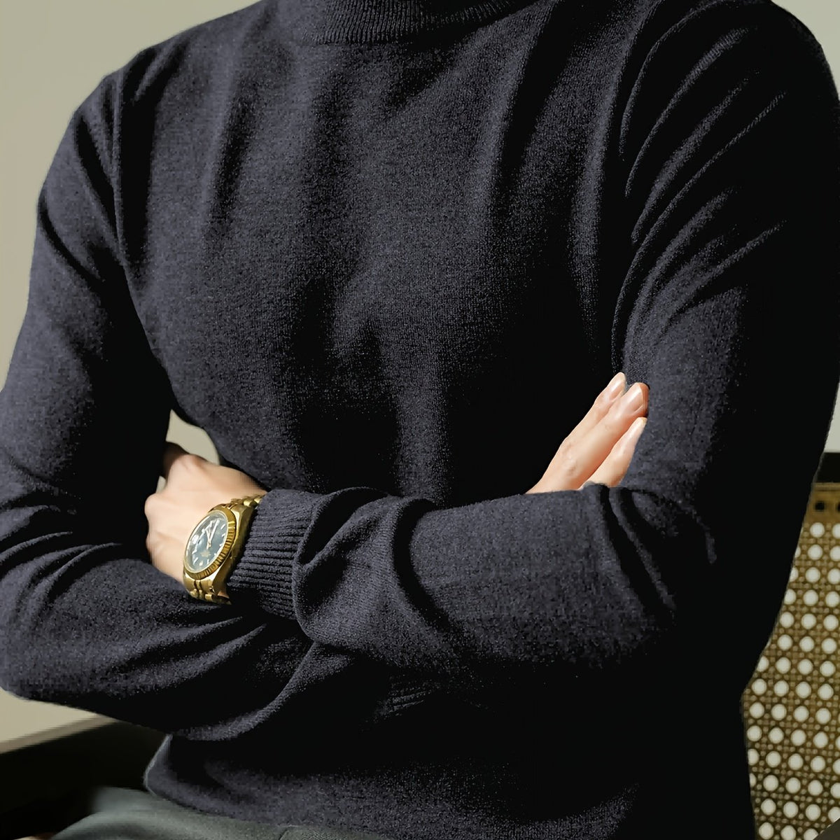 Men'S 2025 Autumn/Winter New High-Neck Long Sleeve Sweater - Casual Knit Warm Base Layer Top, 500g Thickened Fabric Comfortable Stretchy Solid Color Pullover, Medium Elasticity Slim Fit For Daily Wear, Hand Wash Only, Winter