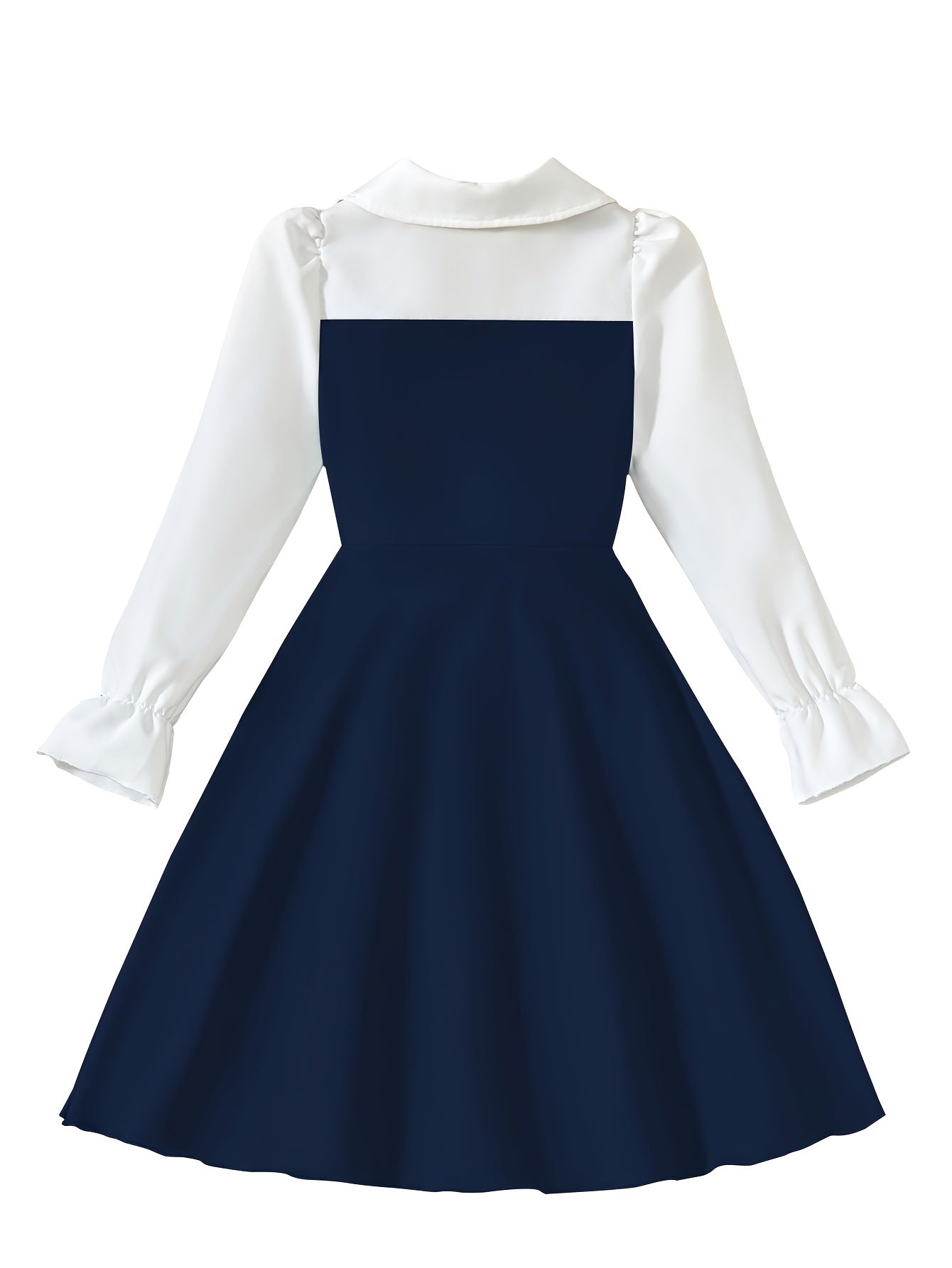 Girls' Elegant Long Sleeve Dress, Golden Chain Collar & Bell Skirt A-Line Party & Everyday Dress, Machine Washable Durable Fabric, Sturdy Construction Highquality Material, for School Christmas Birthday Outfits Holiday Outfit