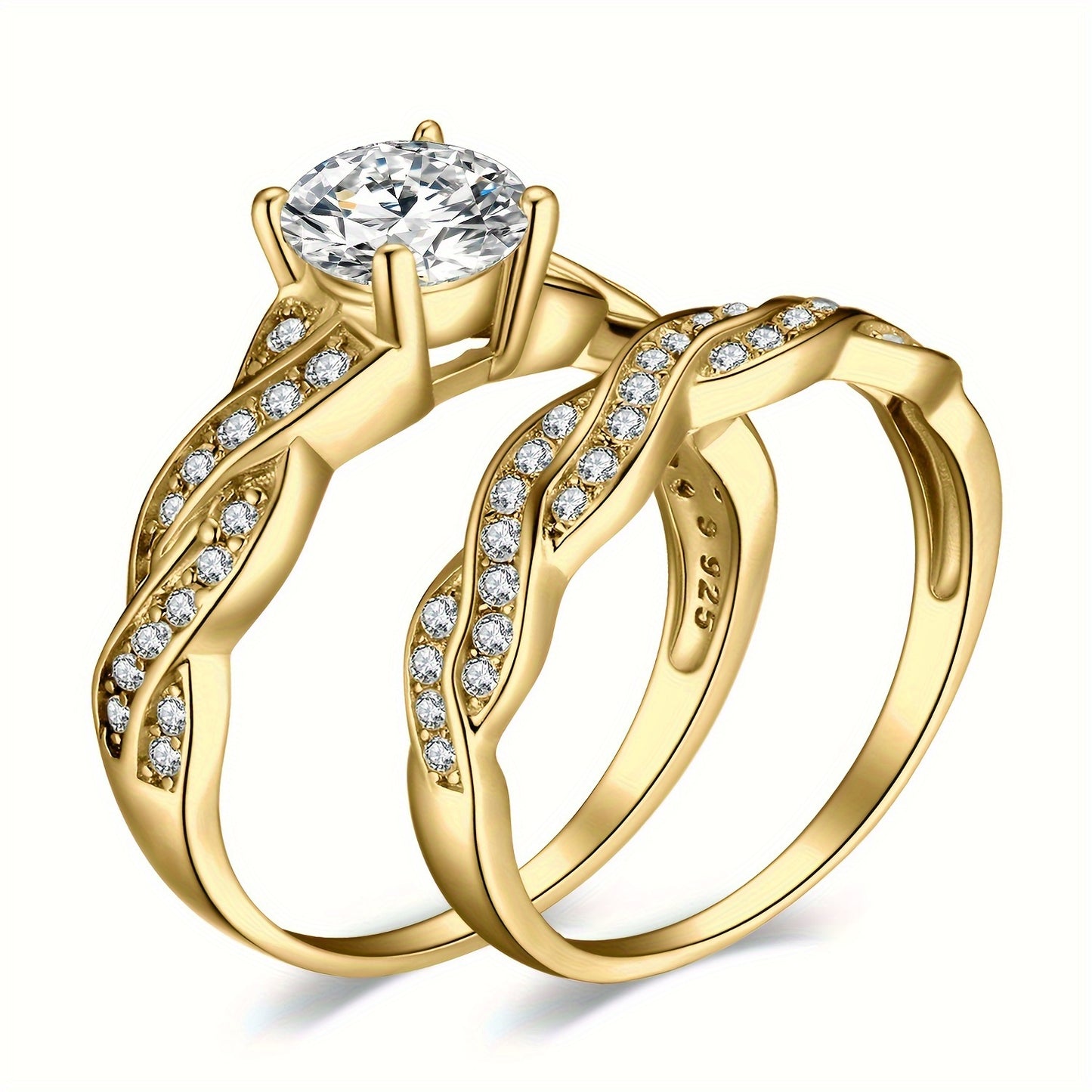 2pcs/set 925 Sterling Silver Classic And Elegant Infinity Knot Design Round Cut Cubic Zirconia Decor Silvery Wedding Engagement Ring For Woman Bridal Set Ring Band Stackable Fine Jewelry