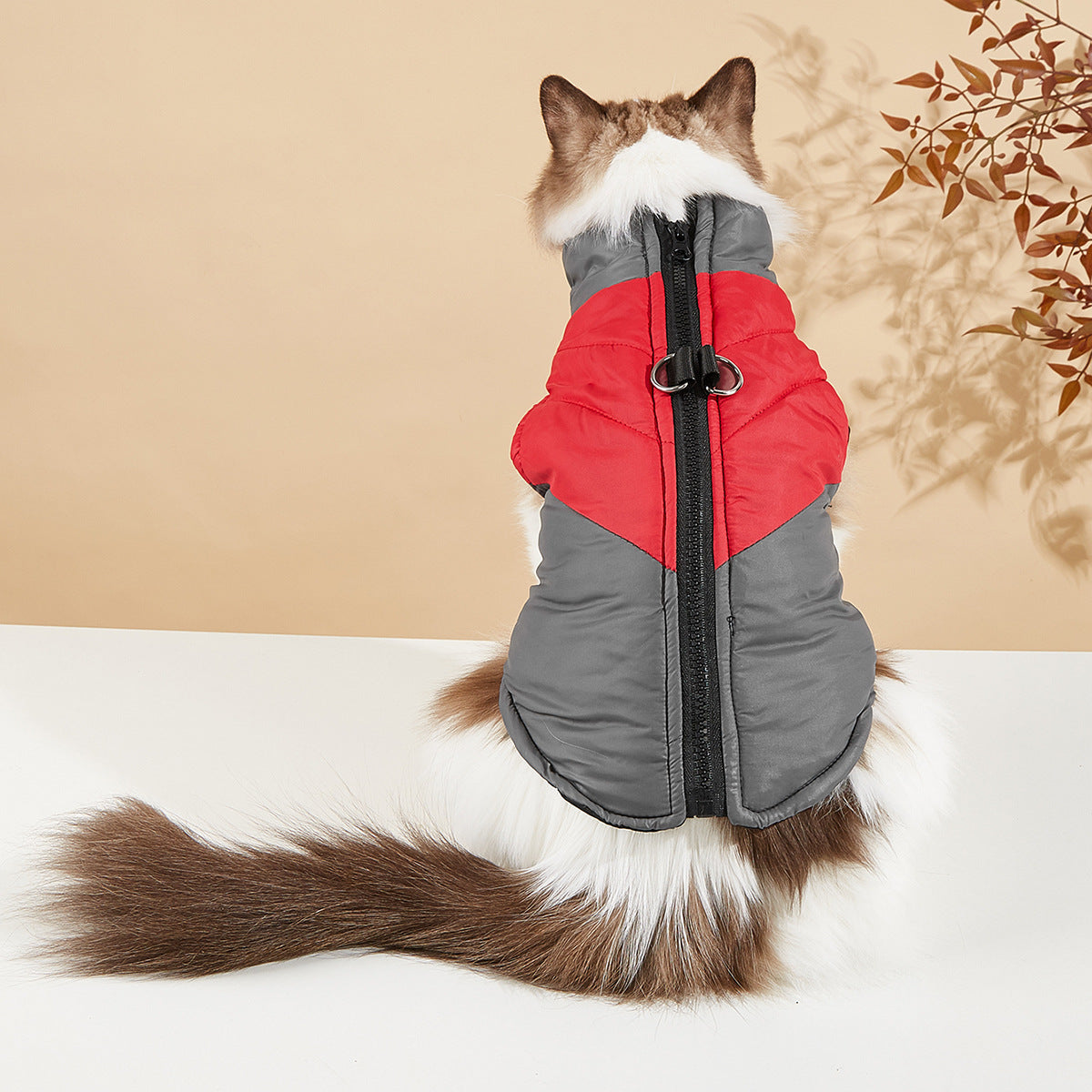 Thickened Warm Winter Dog & Cat Vest with Full-Zip Closure - Leash-Compatible Cozy Pet Jacket for Small & Medium Dogs & Cats, Soft Warm Lining, Easy On/Off, Durable & Comfortable for Outdoor Walks, Cozy Winter Outfit (GreyRed