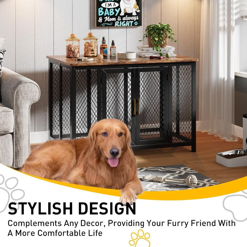 Extra Large Heavy Duty Metal Dog Crate - 47-Inch Tall Kennel with Storage Door & Top Opening, Spacious Cage for Large Dogs, Easy Assembly, Sturdy Construction, Modern Furniture Style for Living Room, Bedroom - Ideal for Lab,