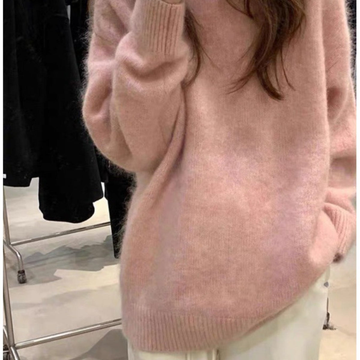 Super Soft Premium Fleece Korean Style Loose Fit Solid Color Basic Round Neck Pullover Sweater for Women's Christmas