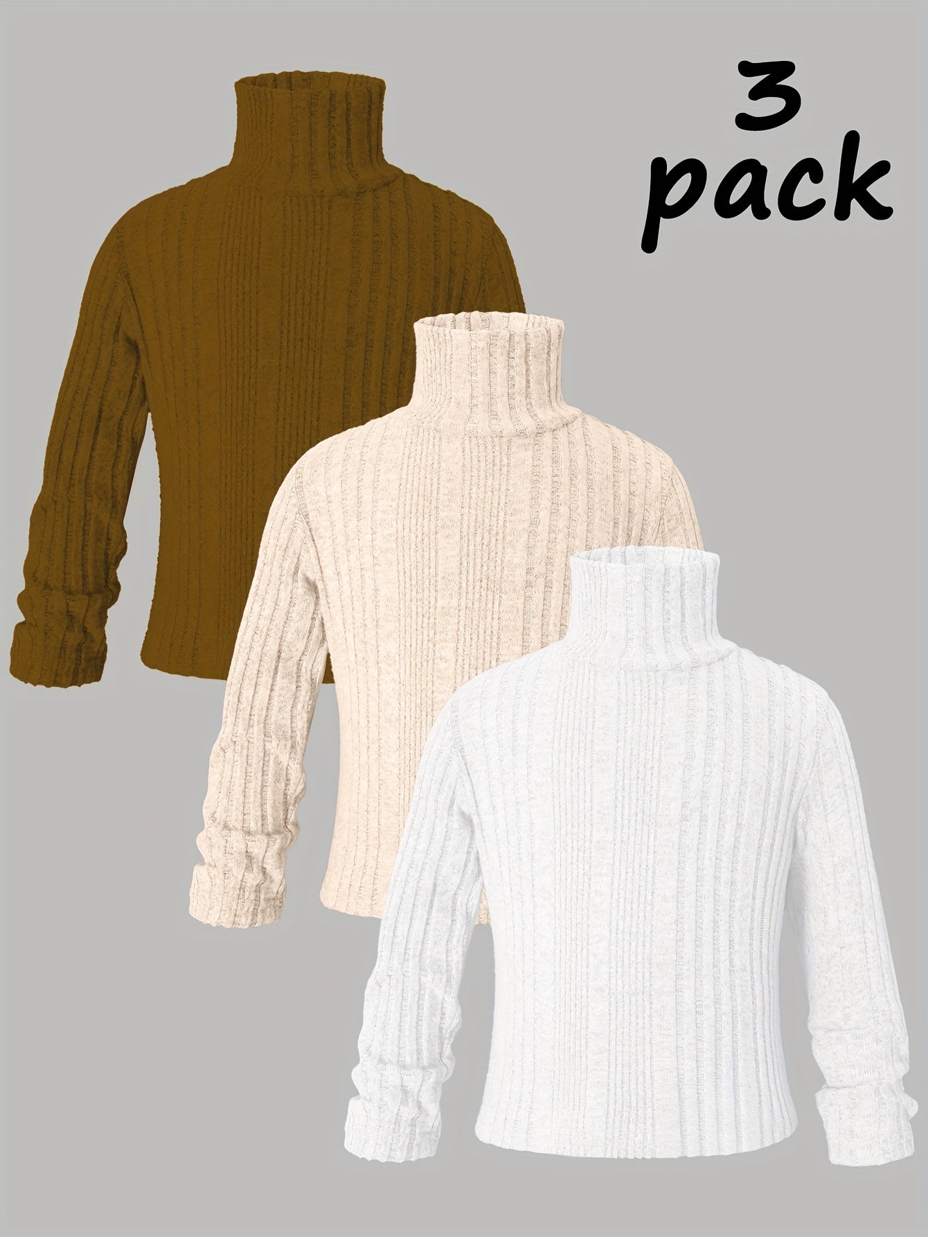 Girls' Autumn/Winter Basic Versatile High-Neck Long-Sleeve Knit Sweater Three-Piece Set, Cold Weather Outfit, Autumn Clothing Set, Highneck Knitwear, Soft Knit Fabric, Comfortable Texture, Winter Knitwear, Girls' Sweater Set
