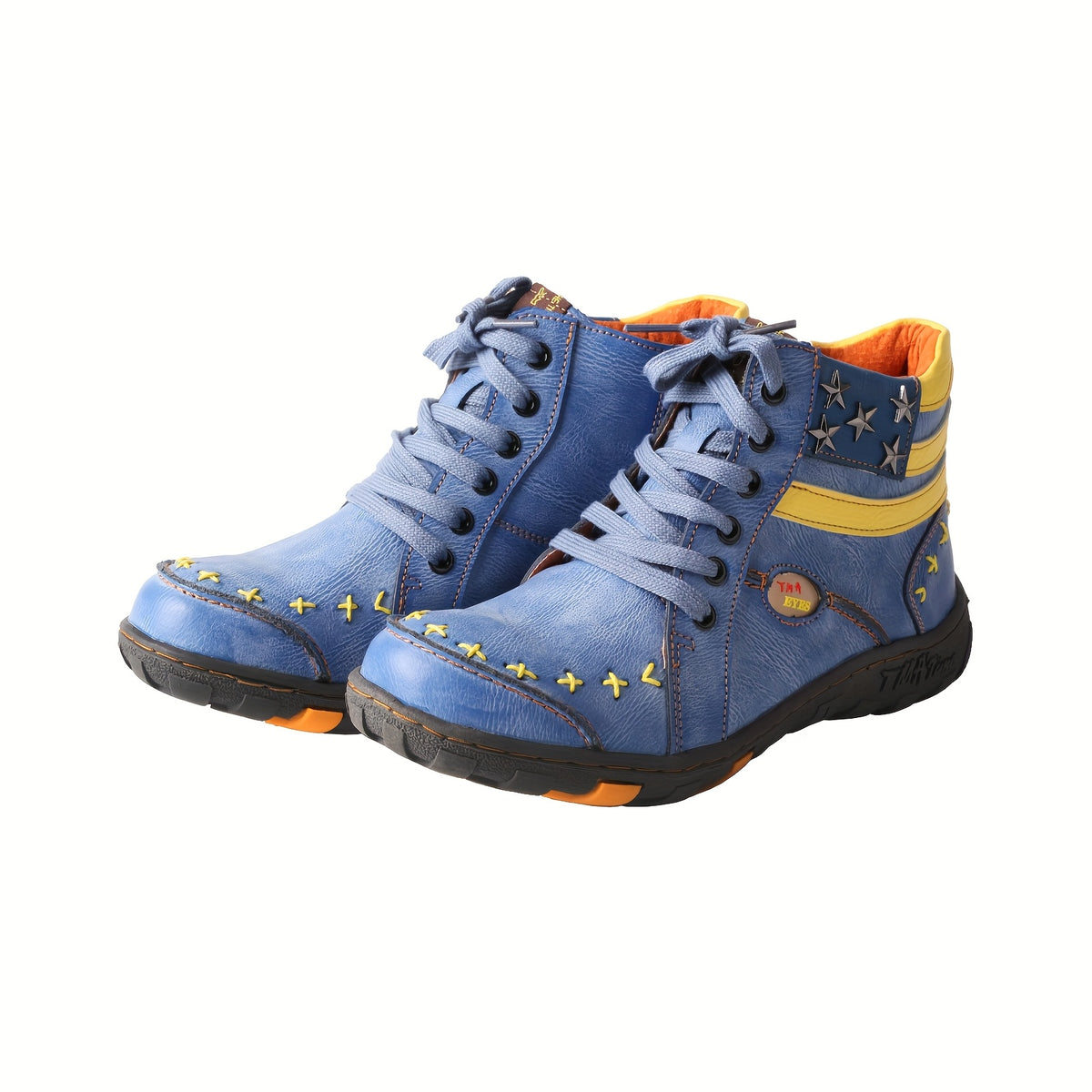 TMA EYES Women's Metal Stripe Patch Hand sewn Casual Sports Golden and Silvery Ankle Boots, Suitable for All Seasons