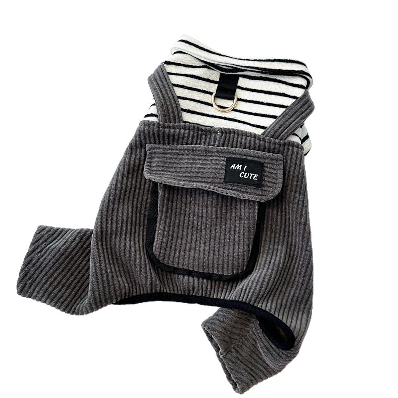 Small Breed Dog & Cat Winter Warm Corduroy-Like Jacket with Collar & Adjustable Buckle Belt - Pomeranian, Chihuahua, Shih Tzu Coat | Cozy Pet Clothes for Xmas, Cold Weather (Grey, Easy On/Off)