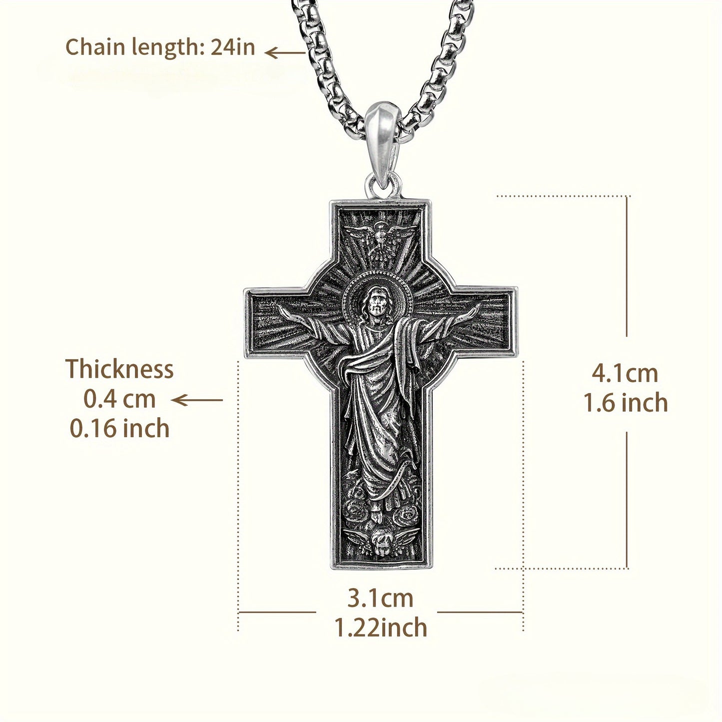 Jesus Cross 925 Silvery necklace, Men's fashionable retro pendant necklace accessory, Men's daily casual amulet fashionable jewelry gift, Christmas gift, Casual Wear, Men's Jewelry, Retro Necklace, Vintage Pendant, Highqualit