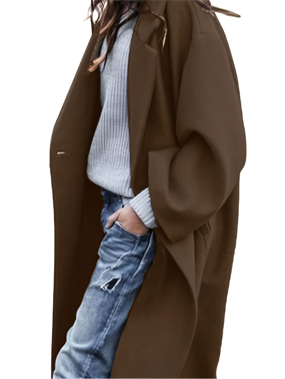 Women's Casual Elegant Solid Blue Coat - Soft Warm Collar Winter Jacket, Versatile Blazer-like Outerwear for Fall & Winter, Easy Care Fabric, Jacket For Women, Winter Clothes For Women, Coats For Women, Jackets For Women, Win