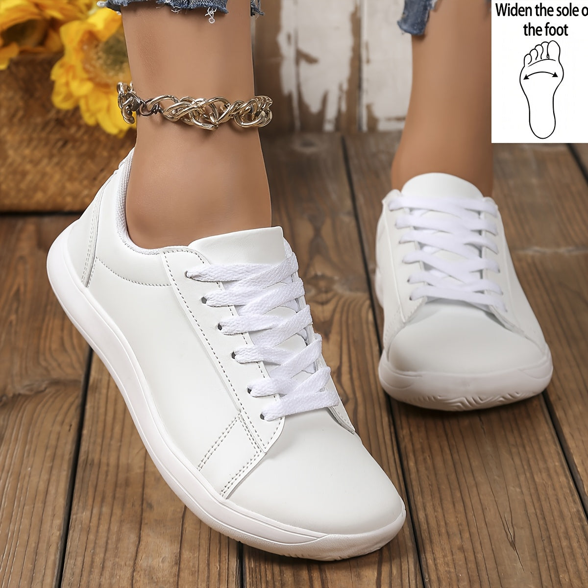 [Casual Sneakers] Four Seasons New Fashion Minimalist Women's Casual Sneakers With Front Lace-Up, Extra Wide And Comfortable Large Size Barefoot Shoes, Women Shoes