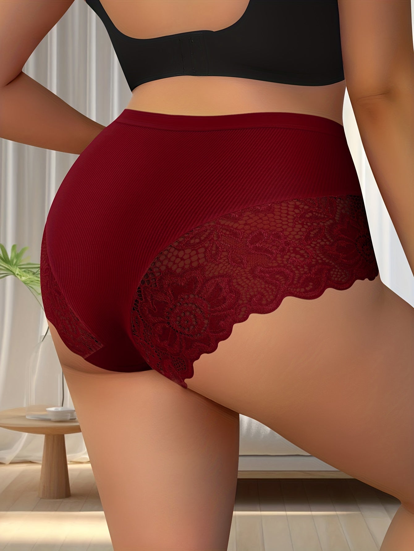 5pcs Plus Size Elegant Lace High Waist Panties, Comfortable Breathable Briefs for Women, Soft Tummy Control Underwear, 0XL-4XL, Breathable Women's Briefs, Lace High Waist Briefs, Plus Size Briefs Pack, Feminine Brief Style, E