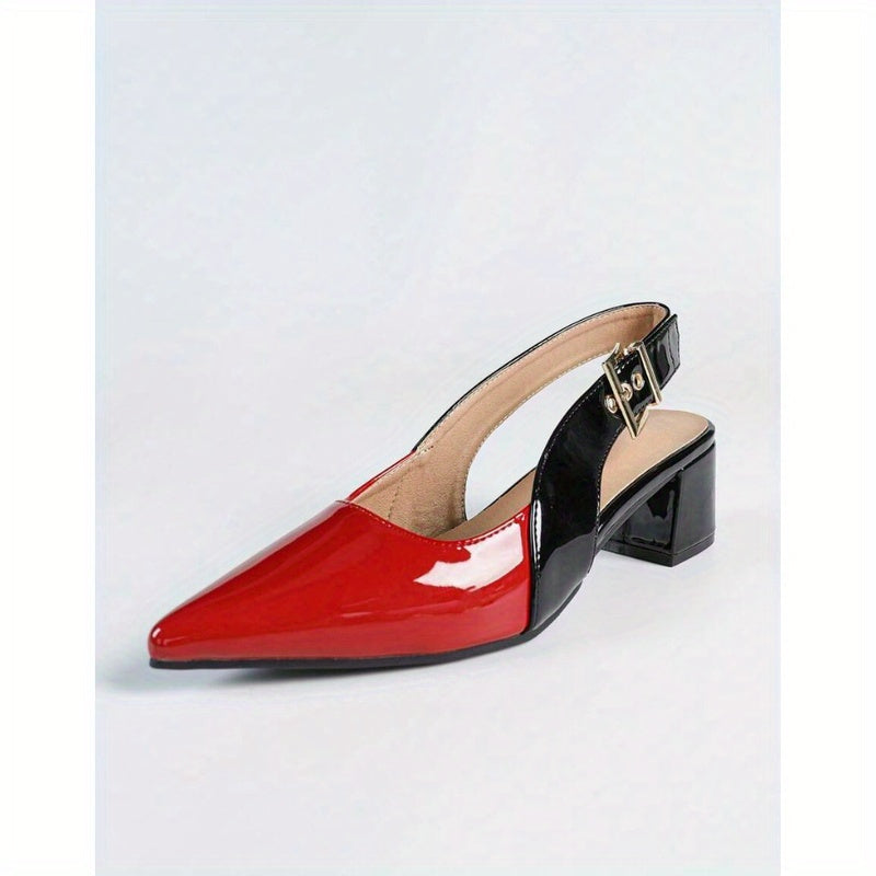 Women'S Red Glossy PU Cover High-Heeled Shoes with Anti-Slip Soft Sole & Breathable Design - Pointed Toe, Comfortable Cushioned Insole, Versatile All-Season Dress Shoes for Work, Parties, Casual Attire - Durable Rubber Outsol